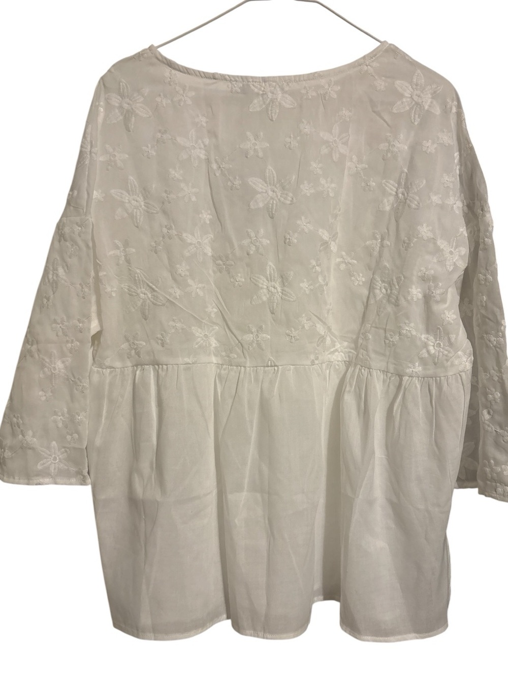 White Embroidered Peasant Blouse XL - Picture 3 of 6